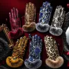 Grey plush decorative snake-patterned gloves are warm and anti-slip for women's autumn and winter accessories Specification image
